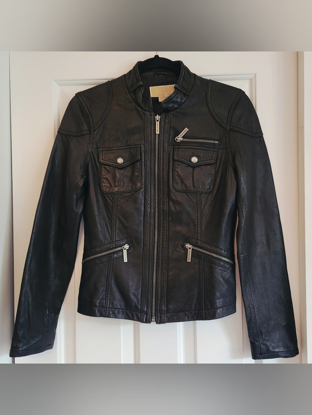 Michael Kors Women's Leather Moto Jacket, Size XS